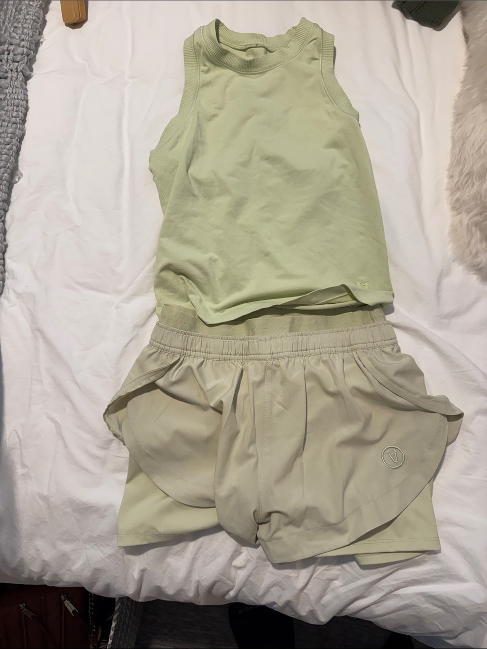 Vuori Pale Green Athletic Short with Liner and Matching Tank